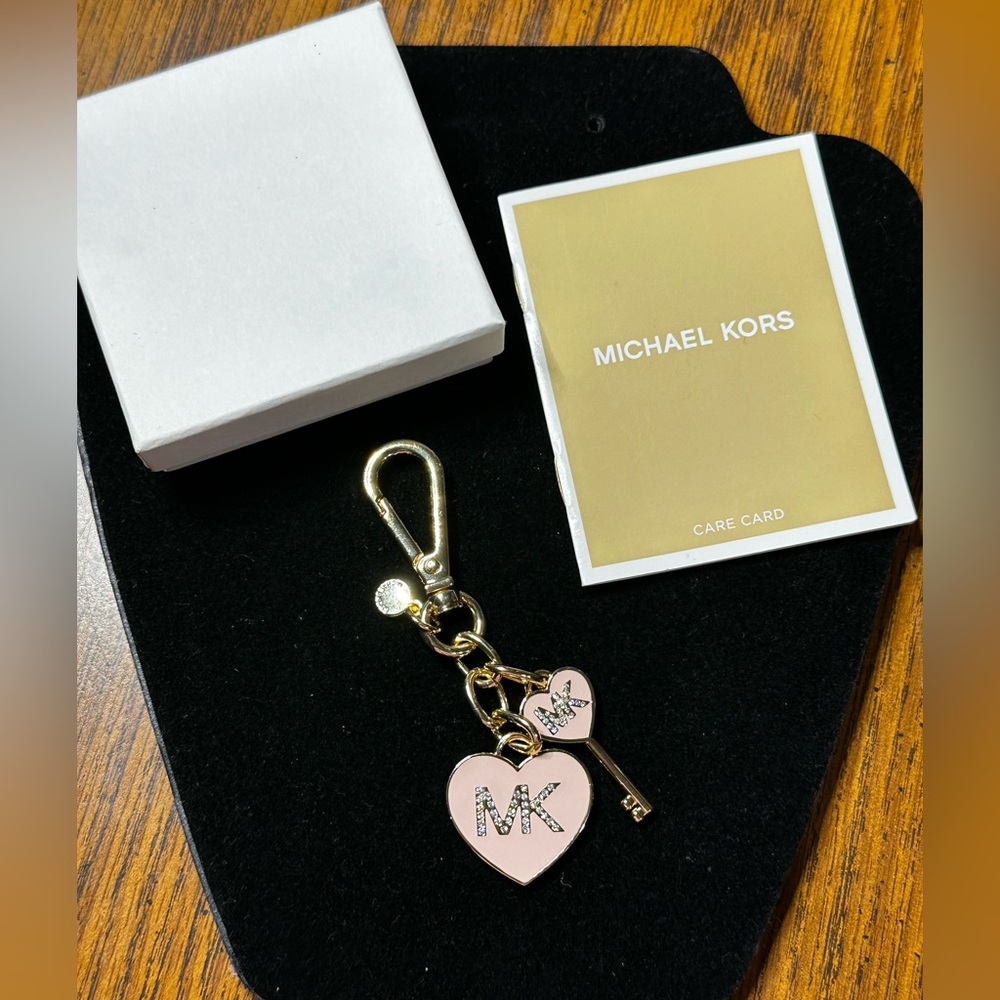 Michael Kors Pink and Gold Key & Heart Bag Charm EUC